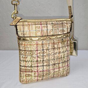 COACH Signature Gold F42239 Graffiti PVC Slim Swingpack Crossbody